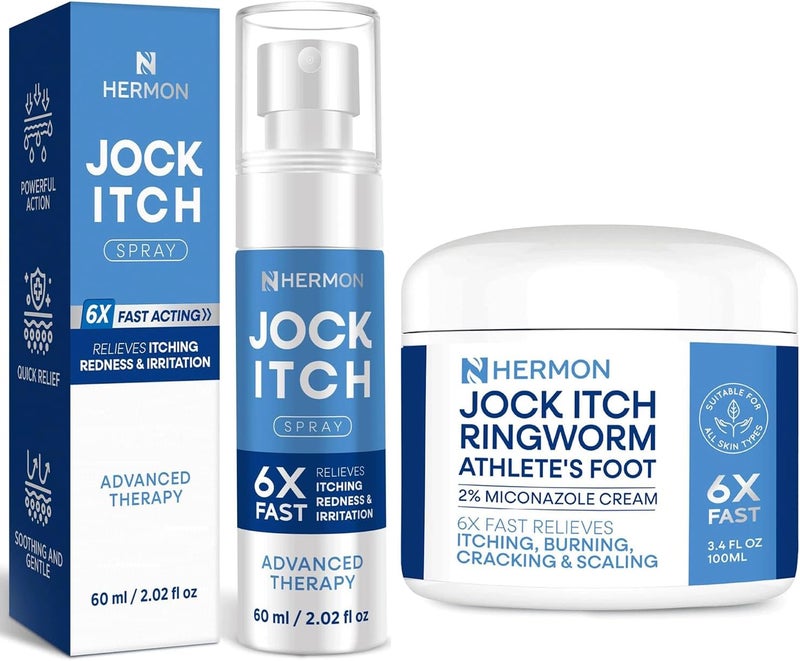 Hermon Jock Itch Antifungal Cream & Spray Set: Ringworm Treatment for Humans, Psoriasis Treatment, Psoriasis Scalp Treatment, Ringworm Cream for Humans, Foot & Body Balm, Provides Soothing Relief - Image 1